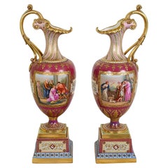 Fine quality pair of Vienna porcelain ewers, circa 1890