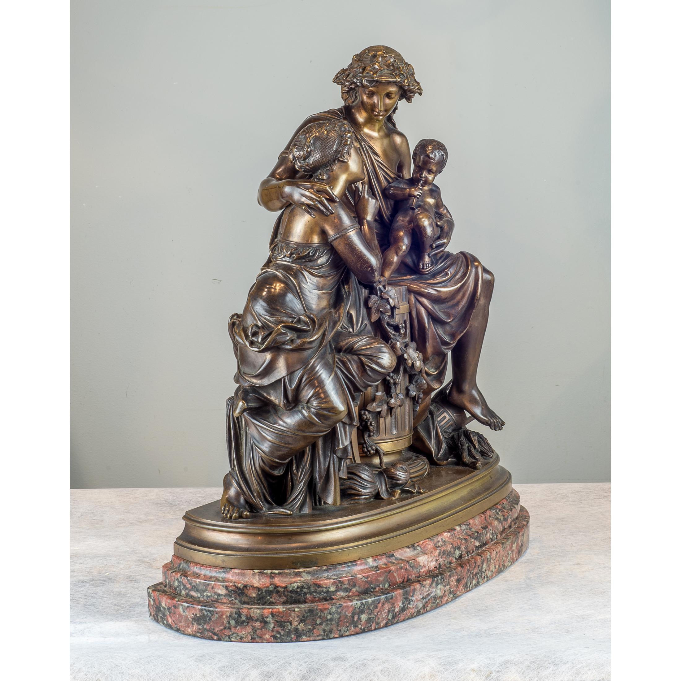 French Fine Quality Patinated and Gilt Bronze Group by A. Carrier-Belleuse