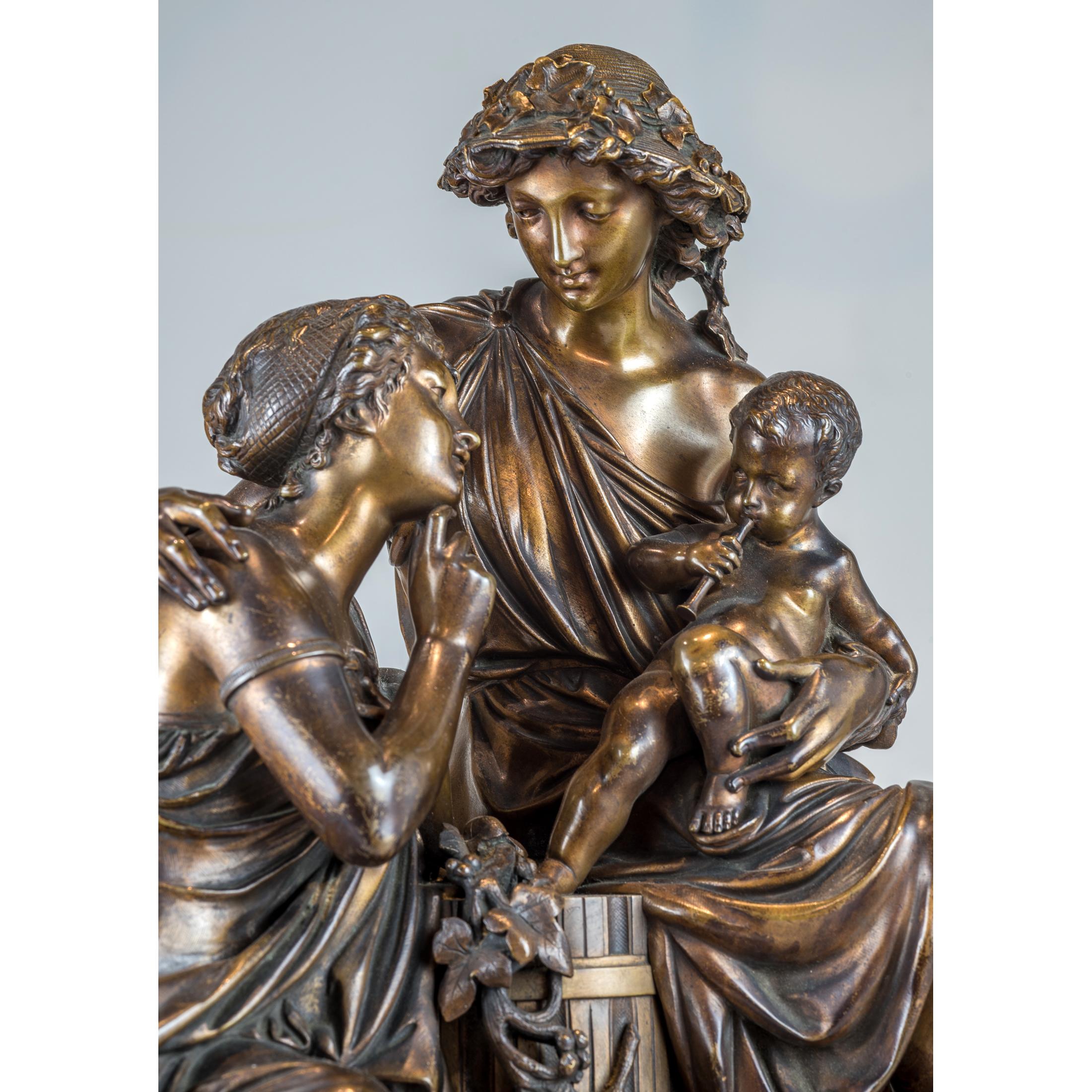 Fine Quality Patinated and Gilt Bronze Group by A. Carrier-Belleuse In Good Condition In New York, NY