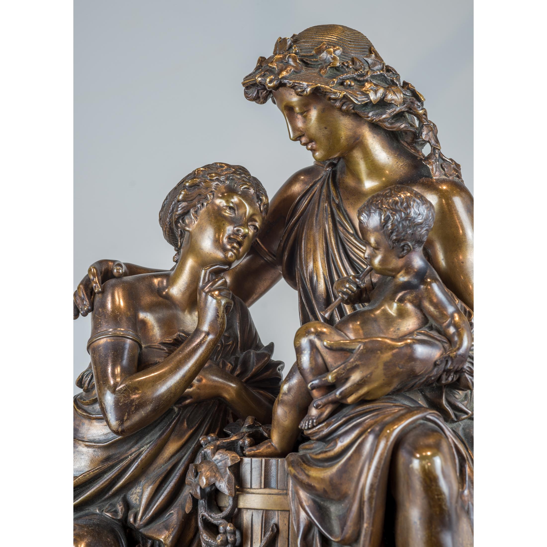 19th Century Fine Quality Patinated and Gilt Bronze Group by A. Carrier-Belleuse