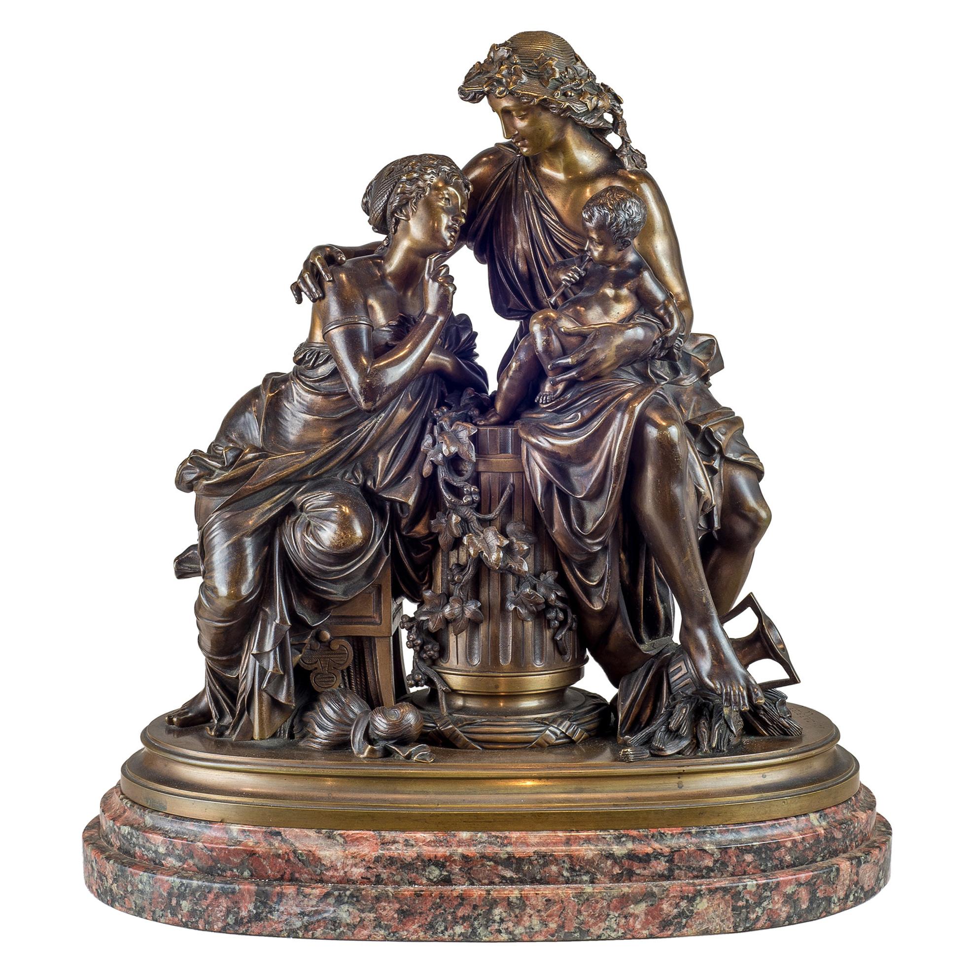 Fine Quality Patinated and Gilt Bronze Group by A. Carrier-Belleuse