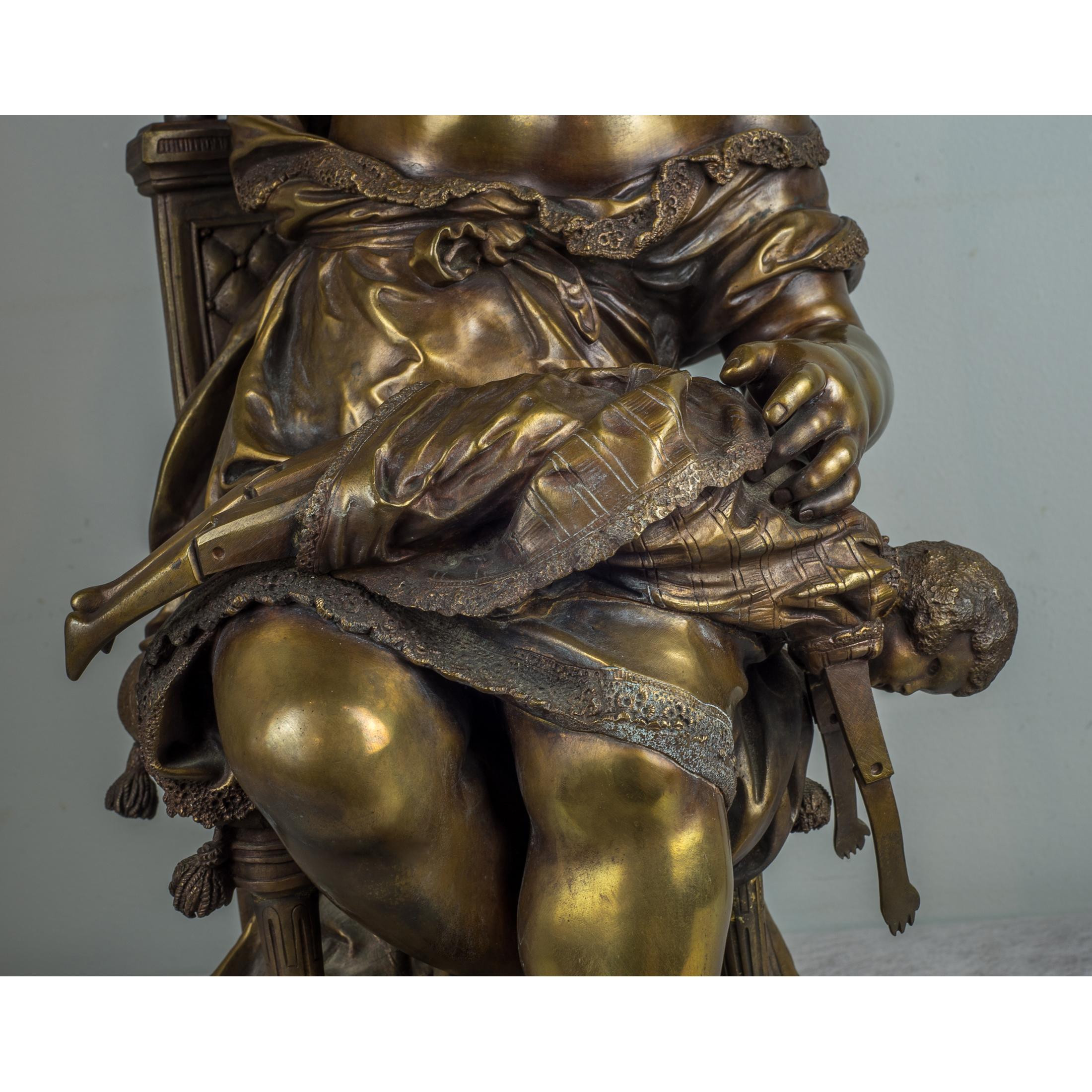 Fine Quality Patinated Bronze Sculpture of a Girl with Doll by Auguste Moreau In Good Condition For Sale In New York, NY