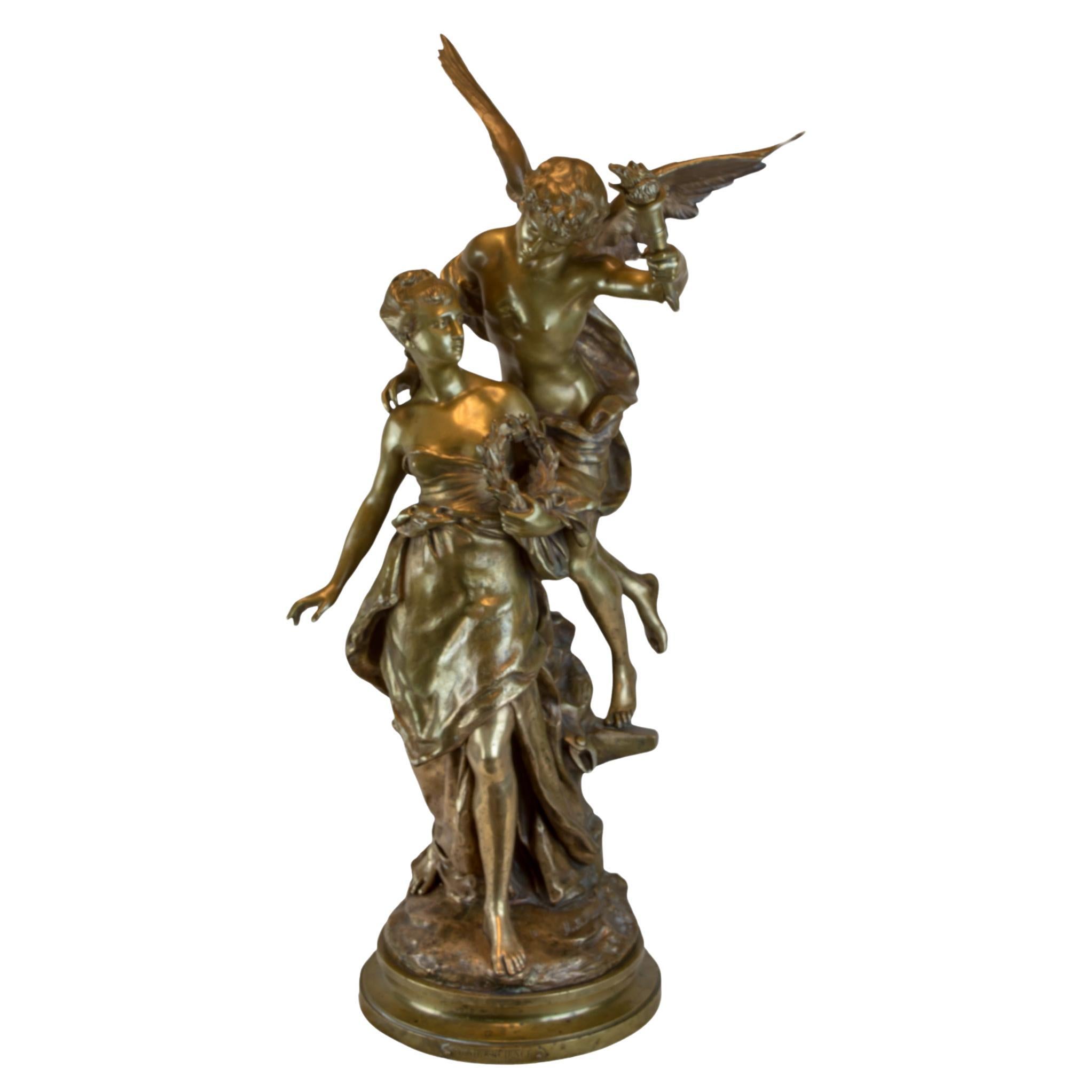 Statue en bronze patiné de qualité supérieure de Mathurin Moreau en vente