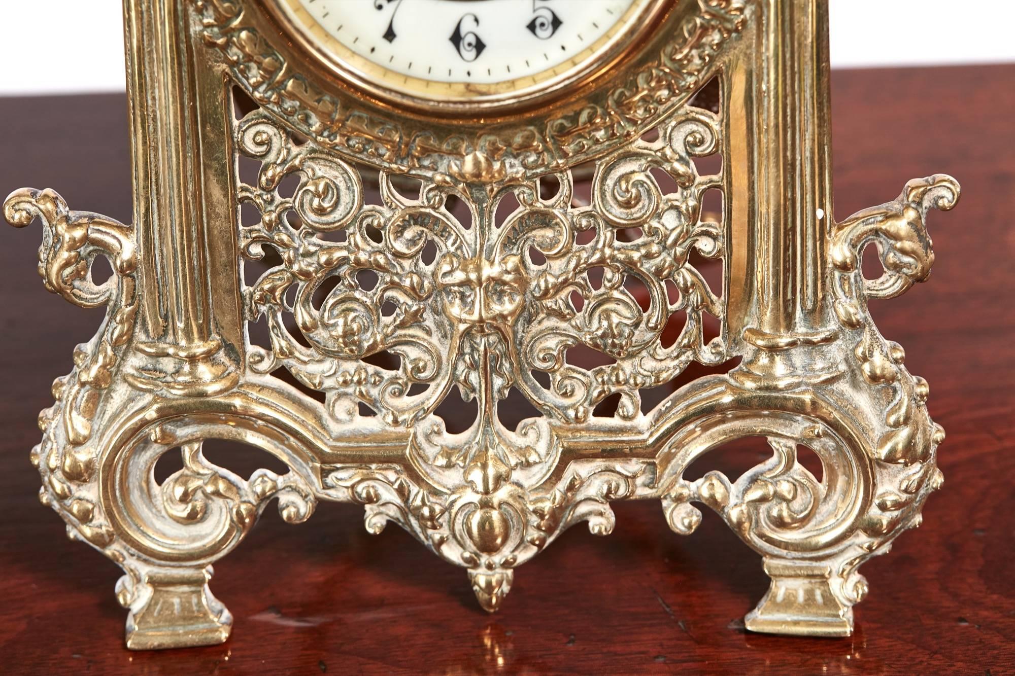 Victorian Fine Quality Pierced Brass Easel Back Desk Clock