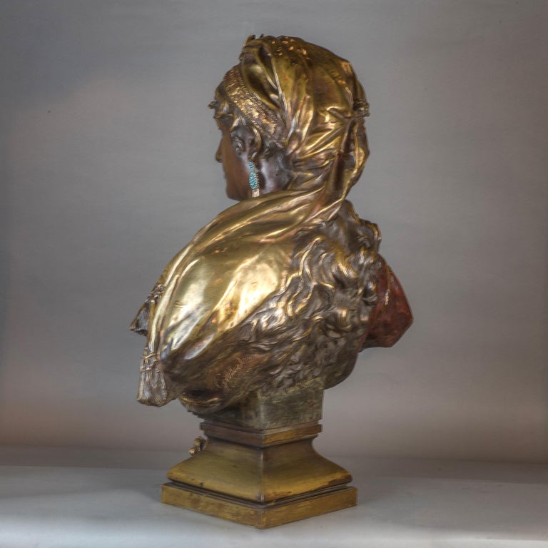  Polychrome-Patinated Bronze Bust by A. Gaudez In Good Condition For Sale In New York, NY