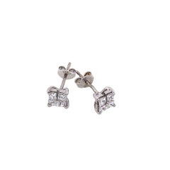 Fine Quality Princess Cut Diamond Earrings in 18ct White Gold
