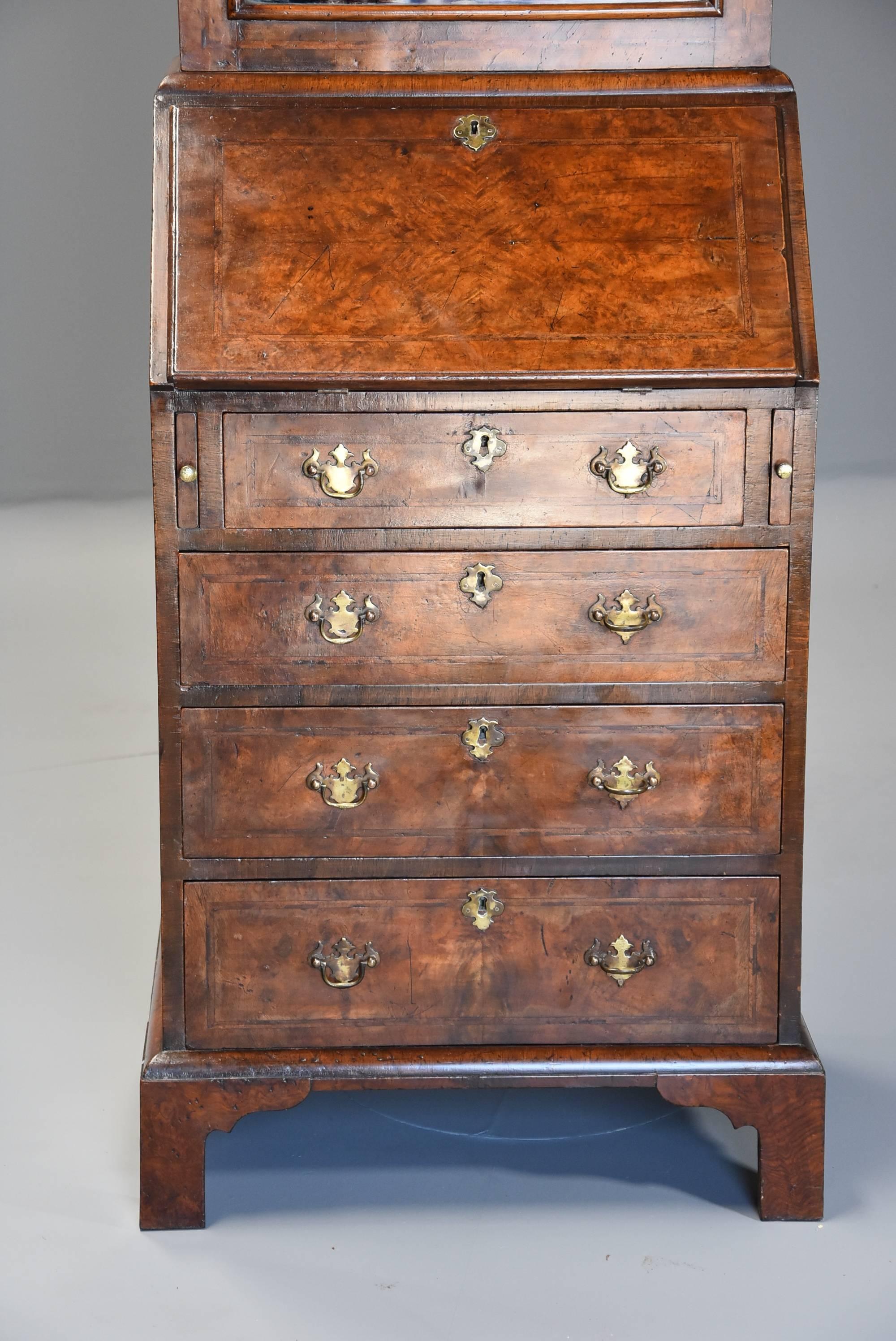 Fine Quality Queen Anne Style Walnut Bureau Bookcase of Small Proportions For Sale 2