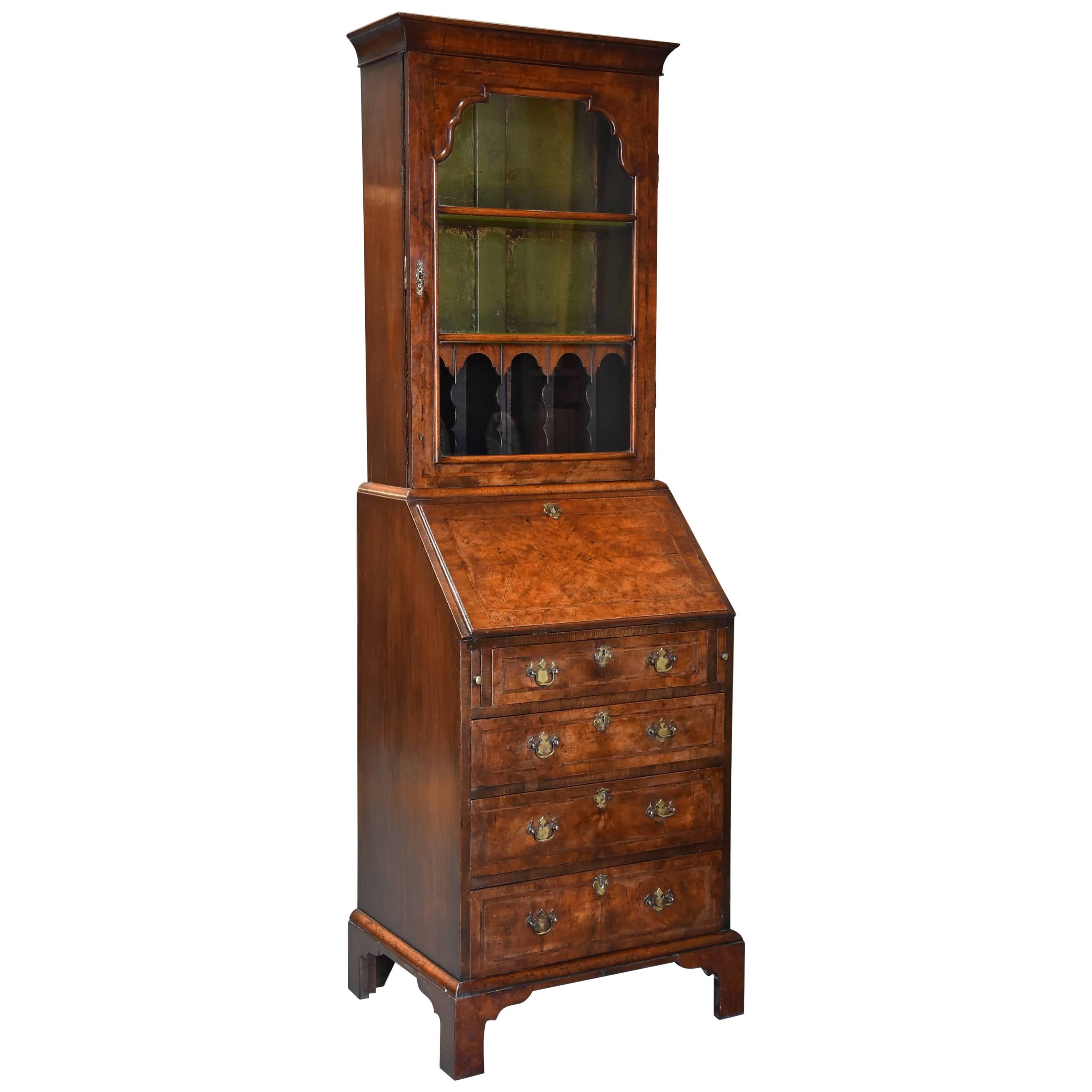 Fine Quality Queen Anne Style Walnut Bureau Bookcase of Small Proportions For Sale