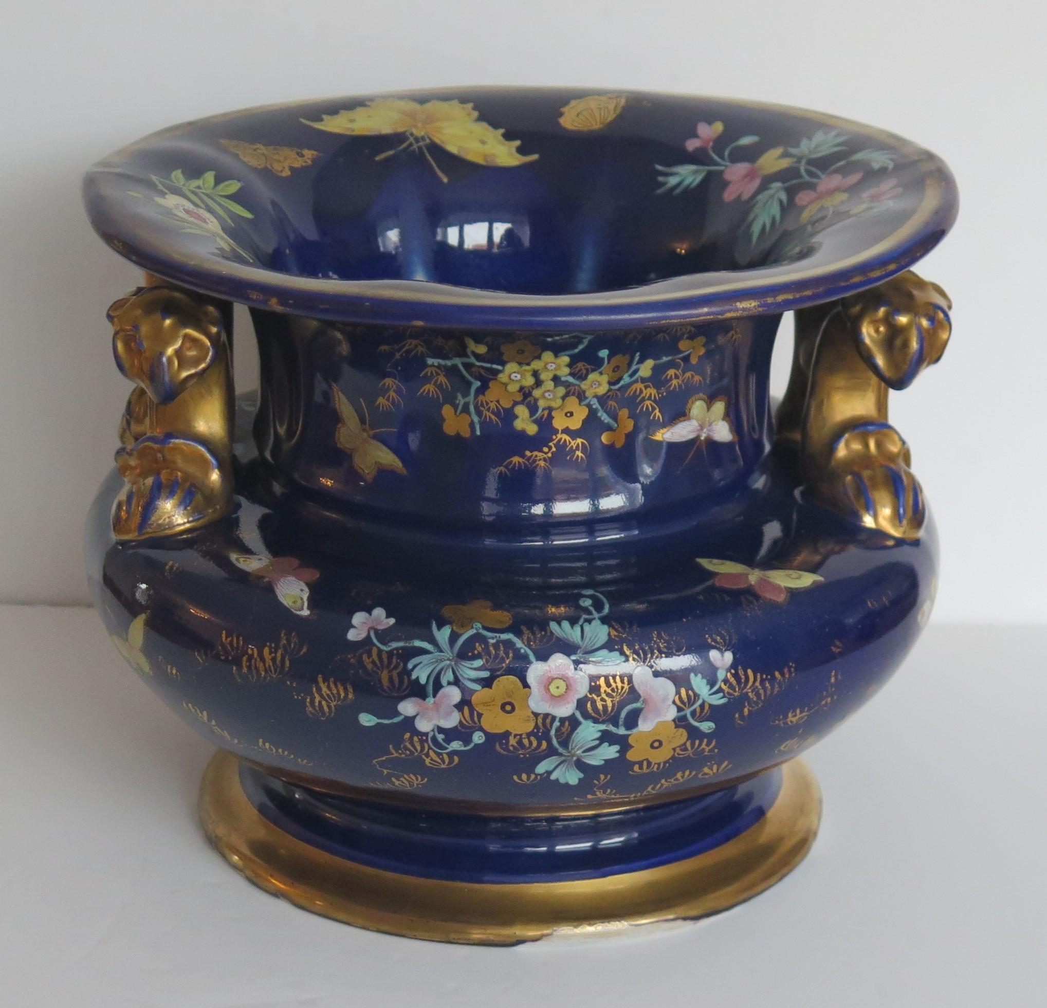 Hand-Painted Large Masons Ironstone Wine or Fruit Cooler hand painted- very rare, circa 1817 For Sale