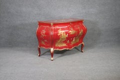 Fine Quality Rare Red Chinoiserie French Louis XV Bombe Form Commode