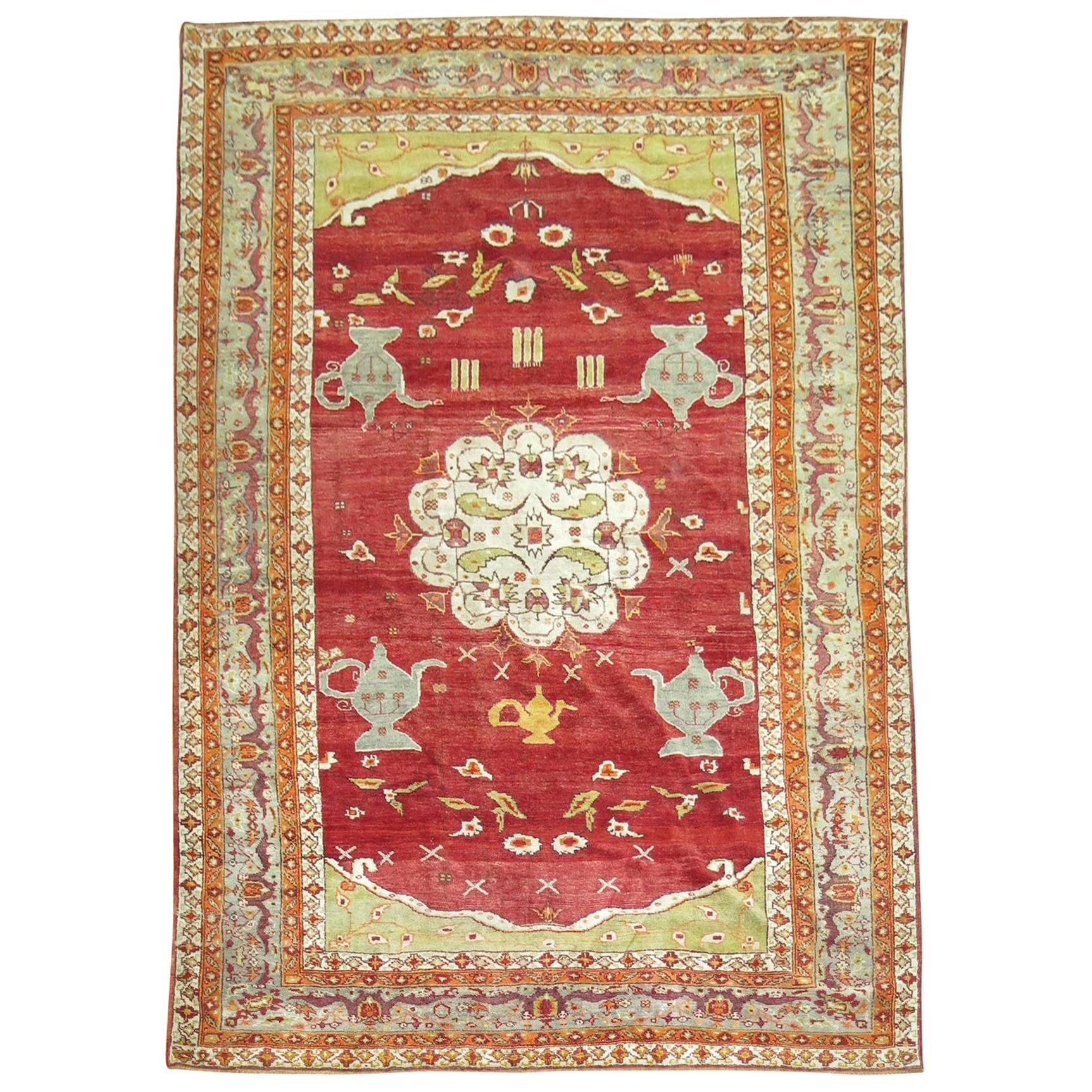 Fine Quality Red Antique Turkish Oushak Rug  For Sale