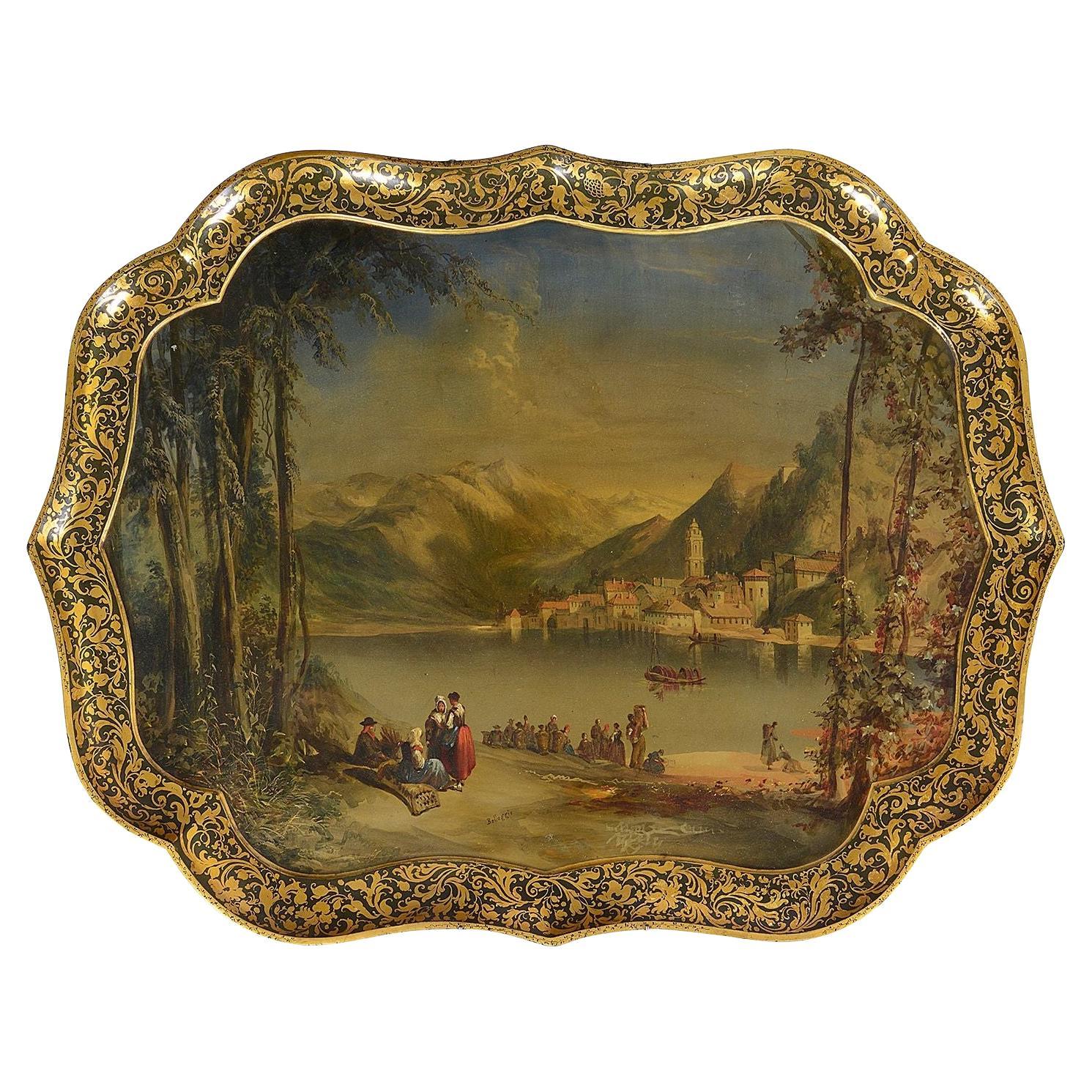 Fine quality Regency period Paper-macha tray by Jennens & Bettridge. For Sale