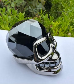 Fine Quality Retired Swarovski Crystal Faceted Jet Hematite Skull Figurine