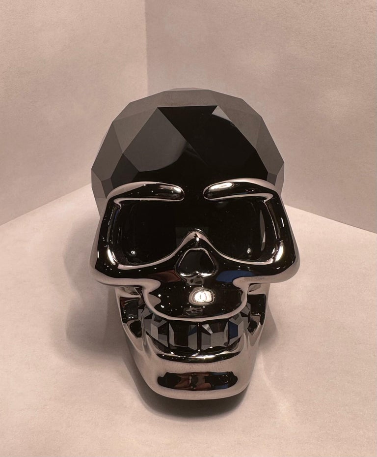 Fine Quality Retired Swarovski Crystal Faceted Jet Hematite Skull