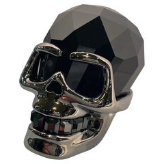 Fine Quality Retired Swarovski Crystal Faceted Jet Hematite Skull Figurine