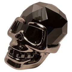 Fine Quality Retired Swarovski Crystal Faceted Jet Hematite Skull Figurine 