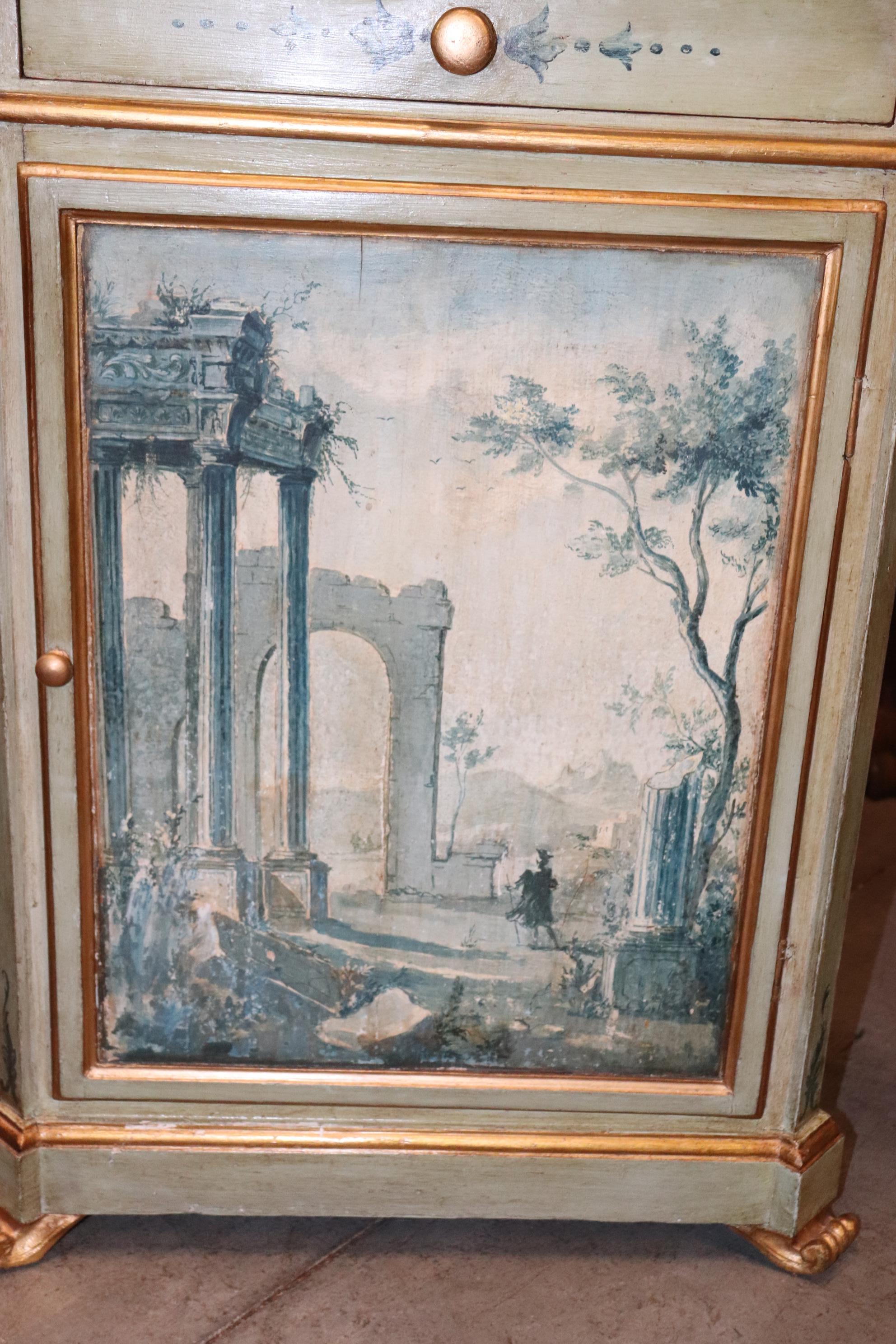 Italian Fine Quality Ruins of Rome Painted Gilded Narrow Vitrine Display Cabinet