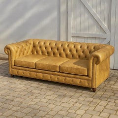 Fine quality saddle distressed leather chesterfield 7 ft sofa
