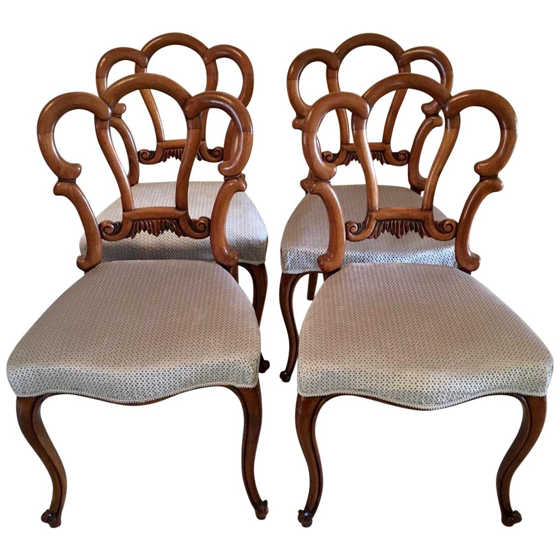 Fine Quality Set of 4 Antique Victorian Walnut Dining Chairs