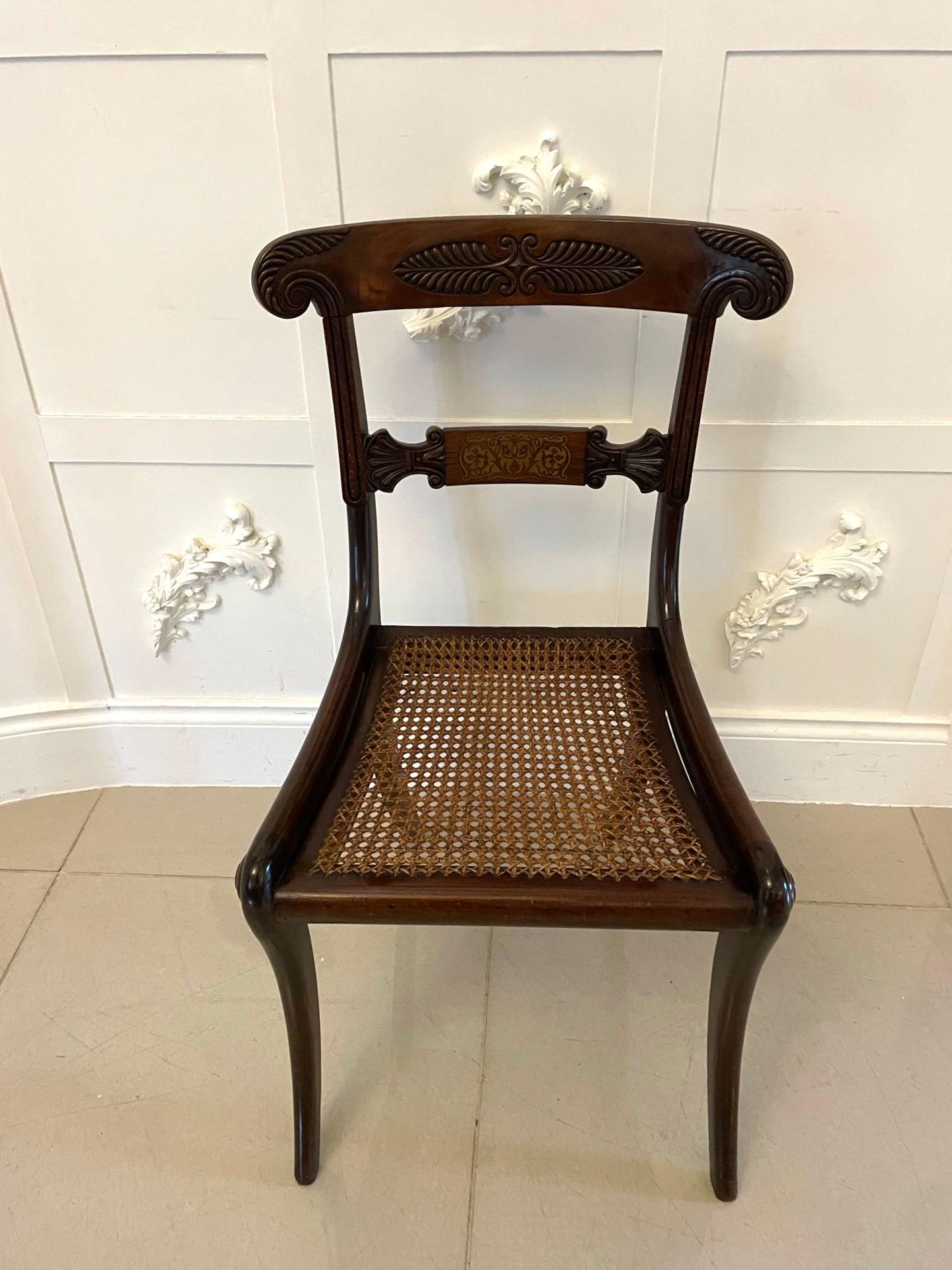 Fine Quality Set of 6 Antique Regency Rosewood Brass Inlaid Dining Chairs For Sale 9