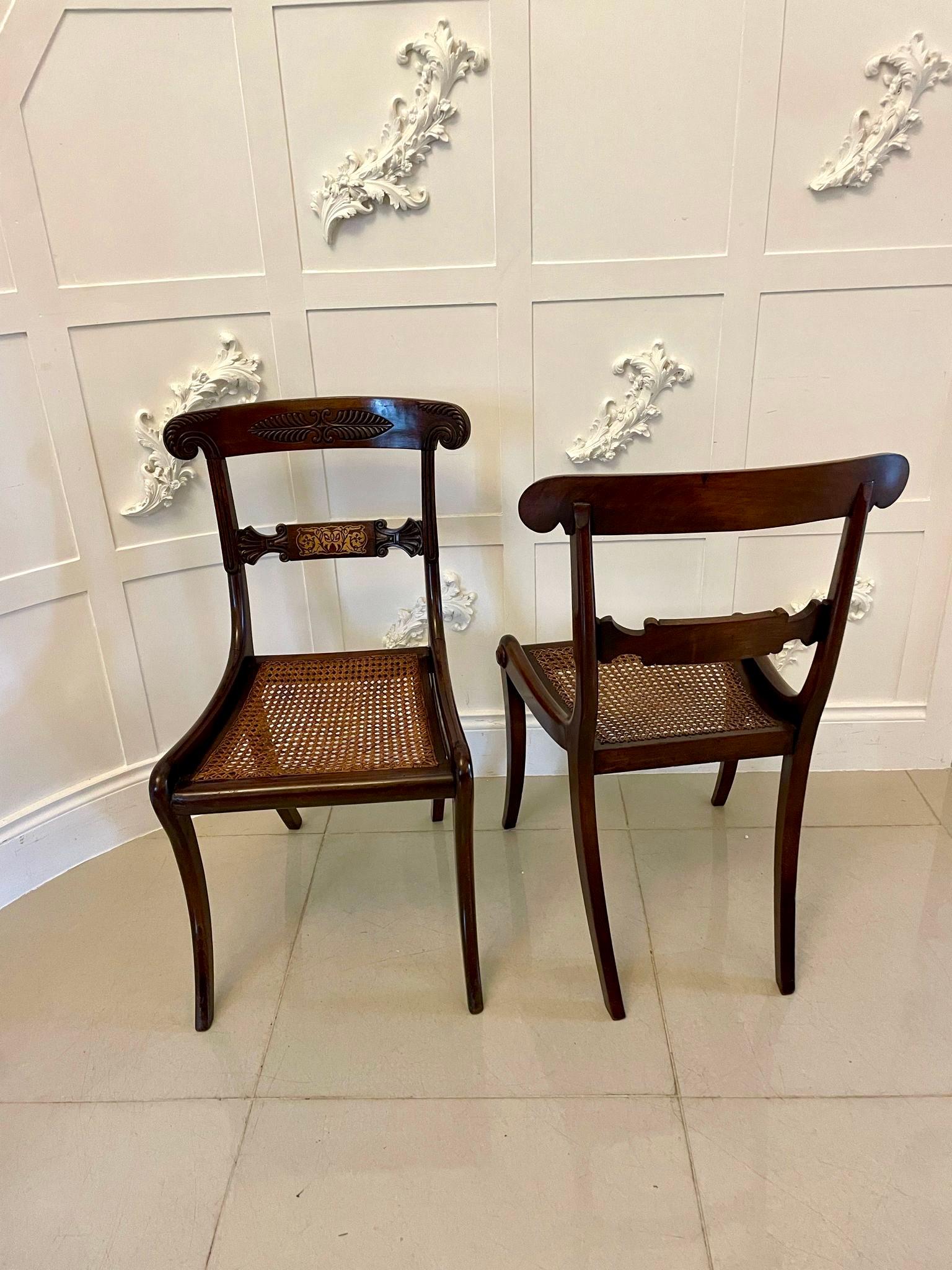 Fine Quality Set of 6 Antique Regency Rosewood Brass Inlaid Dining Chairs For Sale 10