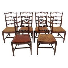 Antique Fine Quality Set Of 6 Walnut Ladder Back Dining Chairs, Scotland 1930, B2624