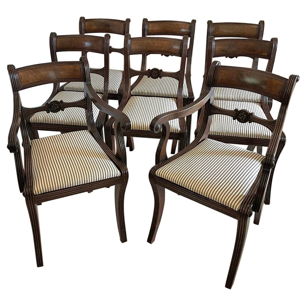 Fine Quality Set of 8 Antique Regency Mahogany Dining Chairs