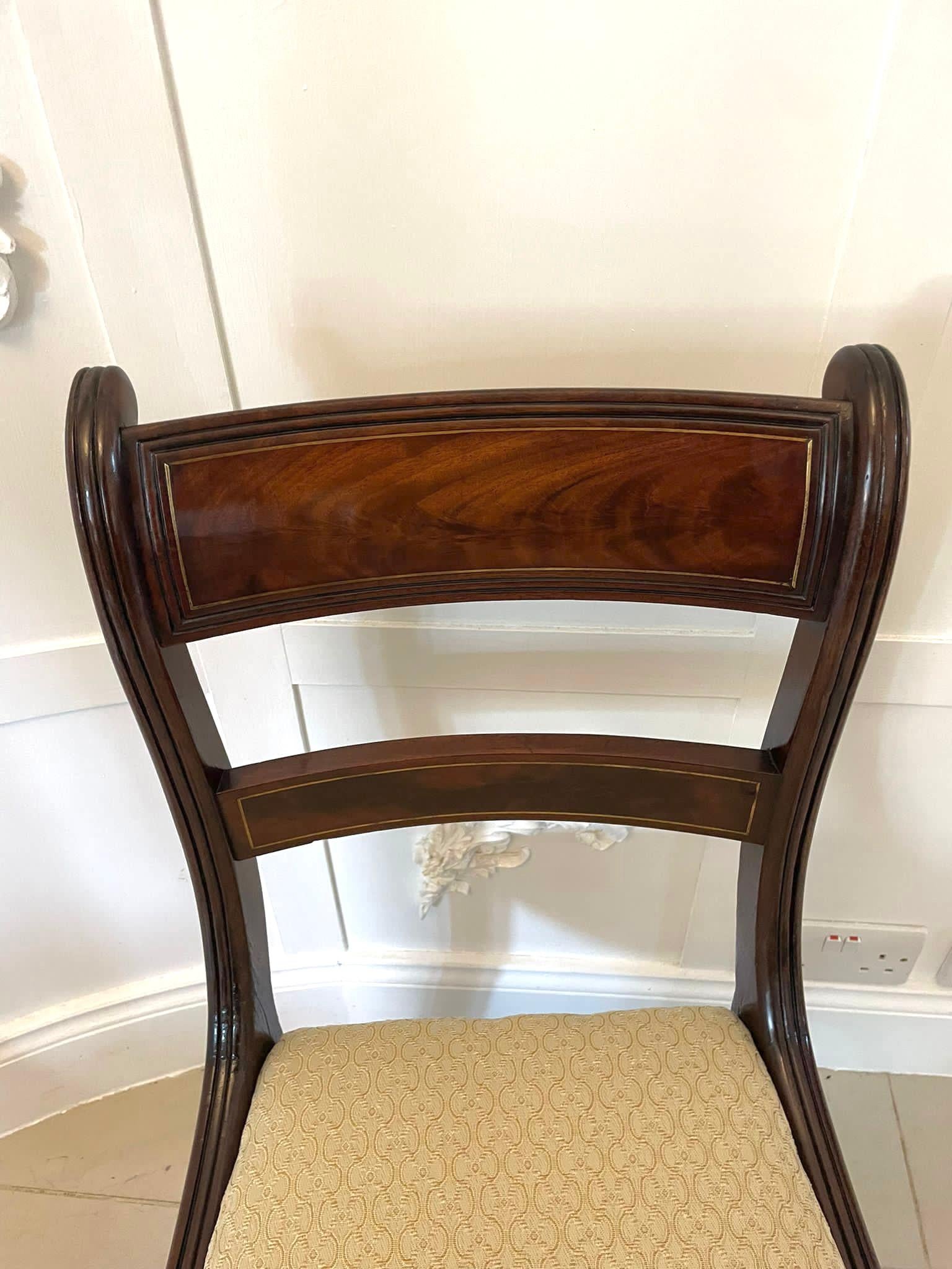 Fine Quality Set of 8 Regency Mahogany Brass Inlaid Dining Chairs 7