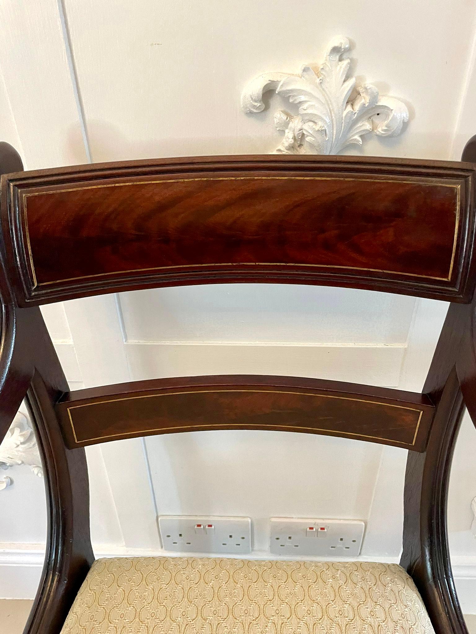 Fine Quality Set of 8 Regency Mahogany Brass Inlaid Dining Chairs 11