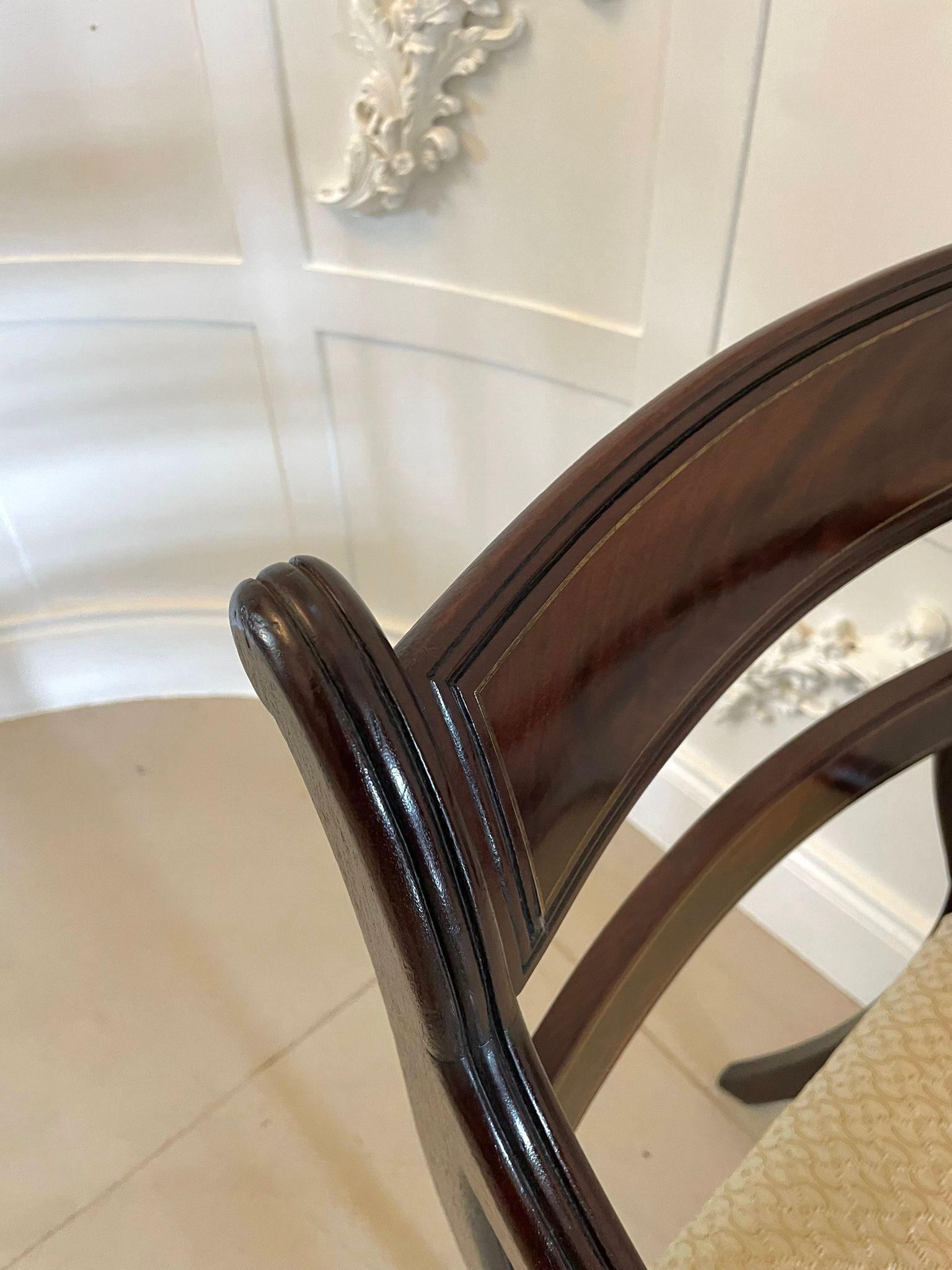 Fine Quality Set of 8 Regency Mahogany Brass Inlaid Dining Chairs 12