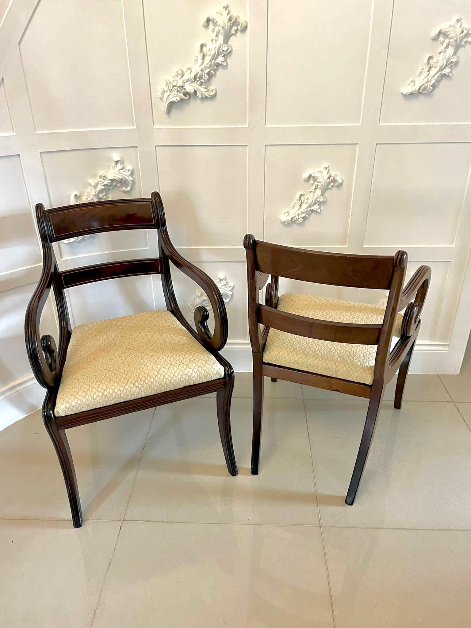 Inlay Fine Quality Set of 8 Regency Mahogany Brass Inlaid Dining Chairs