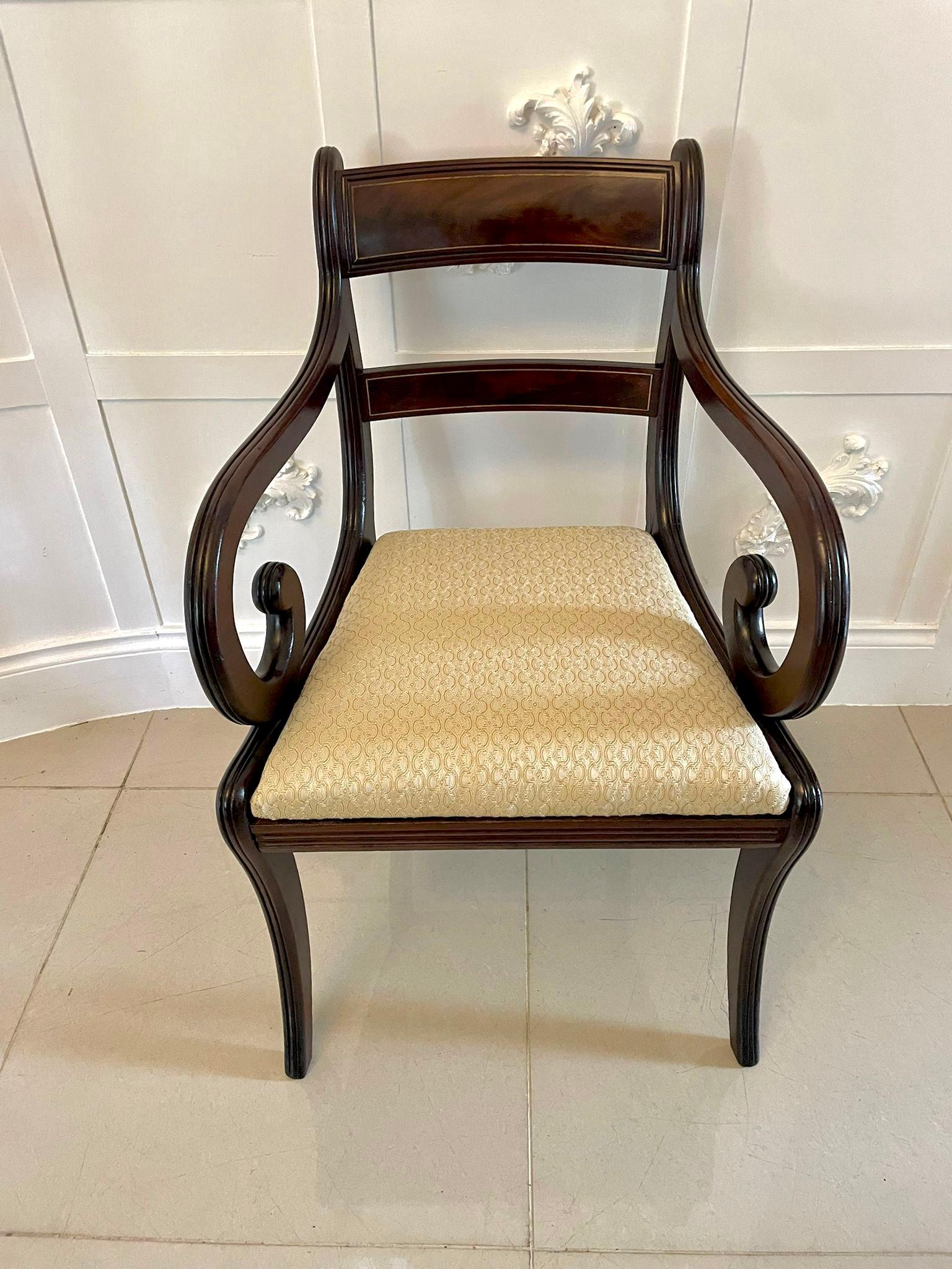 Fine Quality Set of 8 Regency Mahogany Brass Inlaid Dining Chairs 1