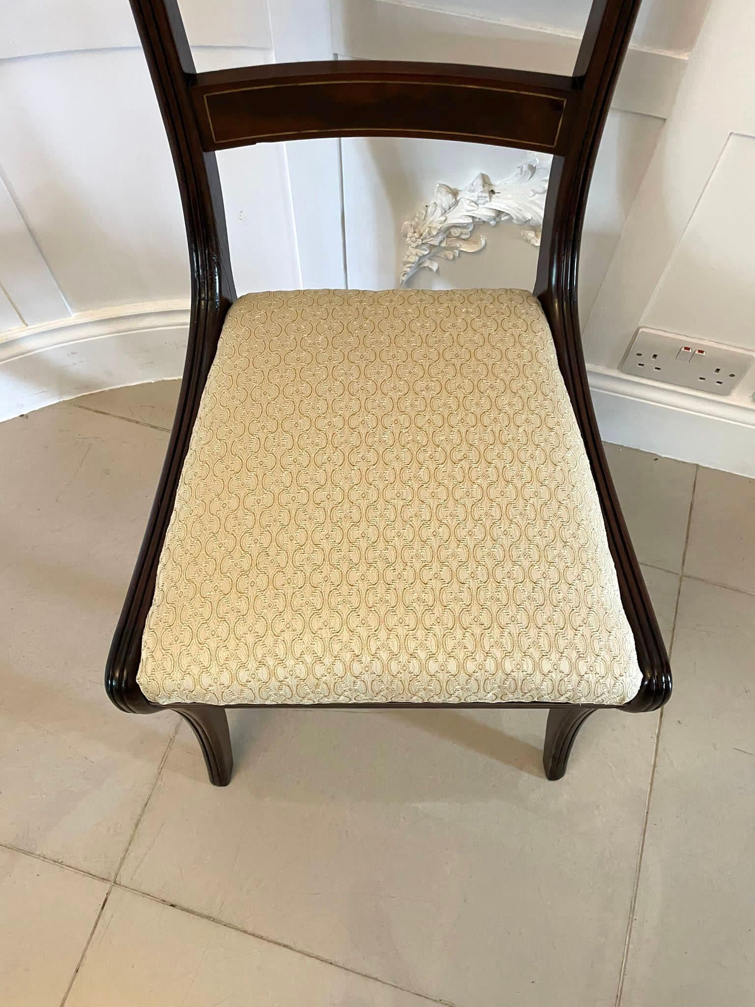 Fine Quality Set of 8 Regency Mahogany Brass Inlaid Dining Chairs 2