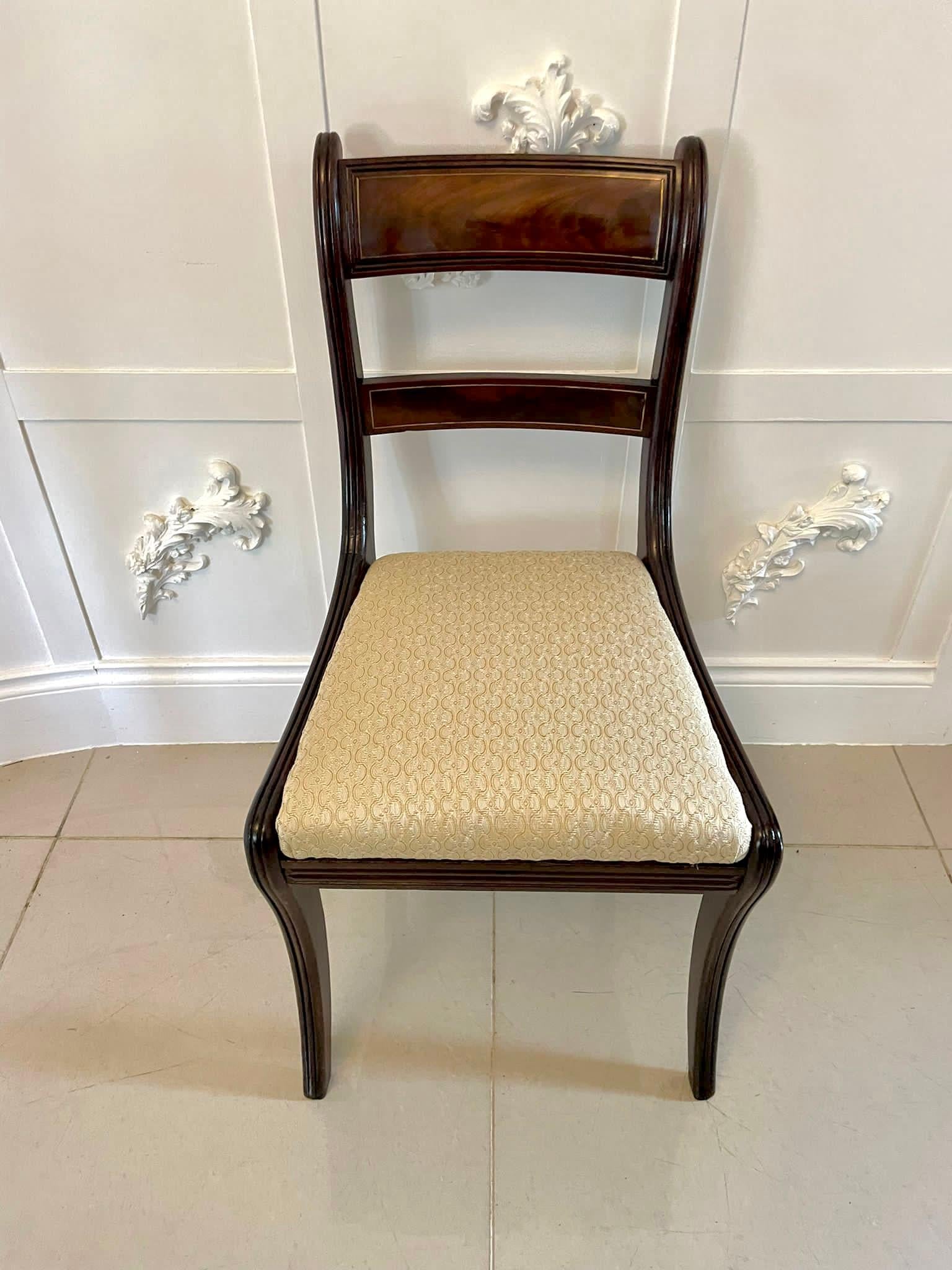 Fine Quality Set of 8 Regency Mahogany Brass Inlaid Dining Chairs 3