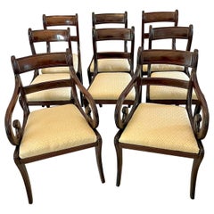 Fine Quality Set of 8 Regency Mahogany Brass Inlaid Dining Chairs