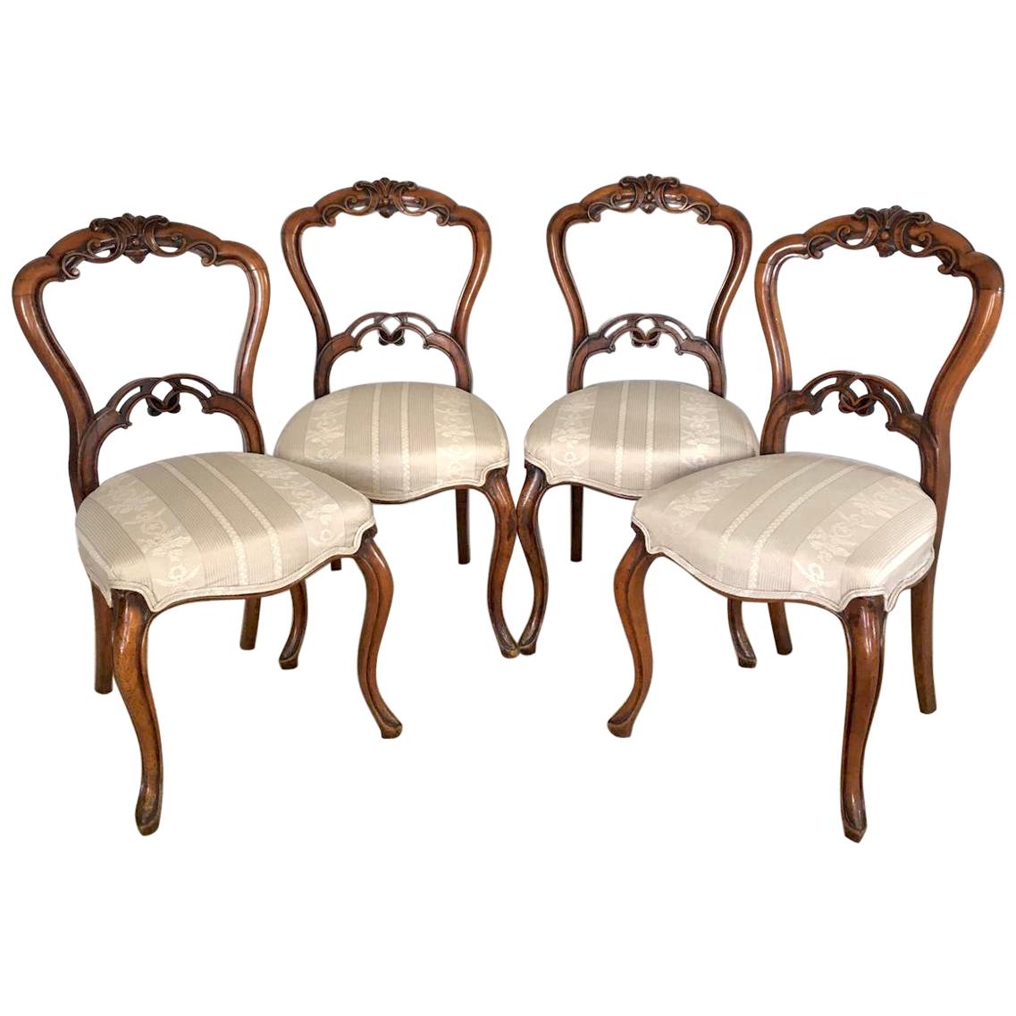 Fine Quality Set of Four Victorian Carved Walnut Dining Chairs