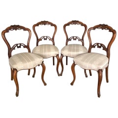 Fine Quality Set of Four Victorian Carved Walnut Dining Chairs