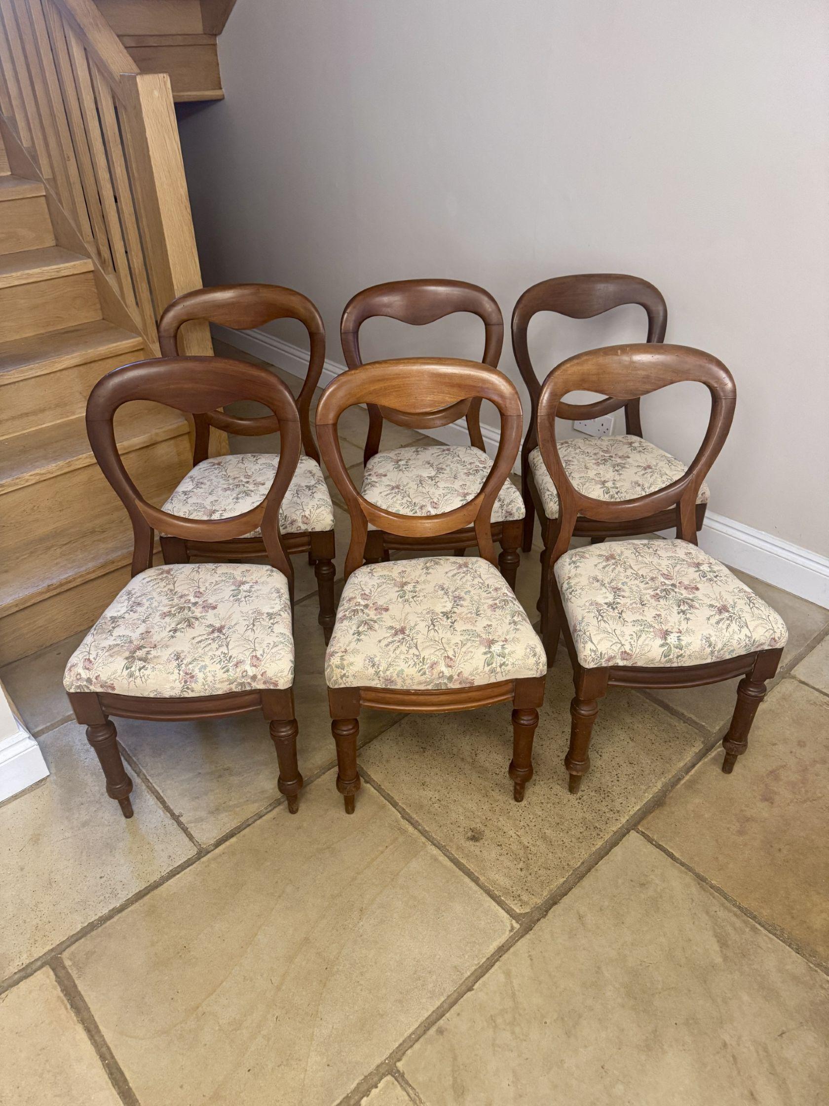 Fine quality set of six antique Victorian mahogany balloon back dining chairs For Sale