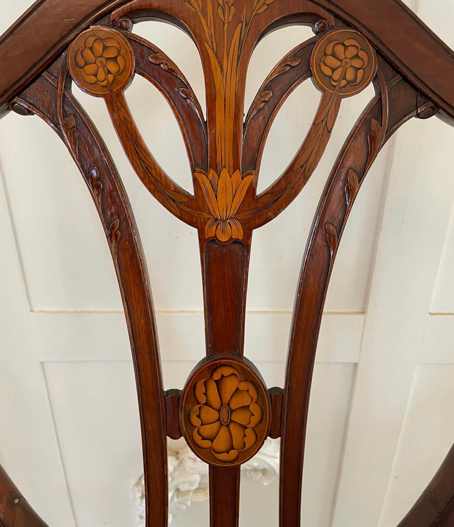 English Fine Quality Set of Six Antique Victorian Mahogany Inlaid Dining Chairs