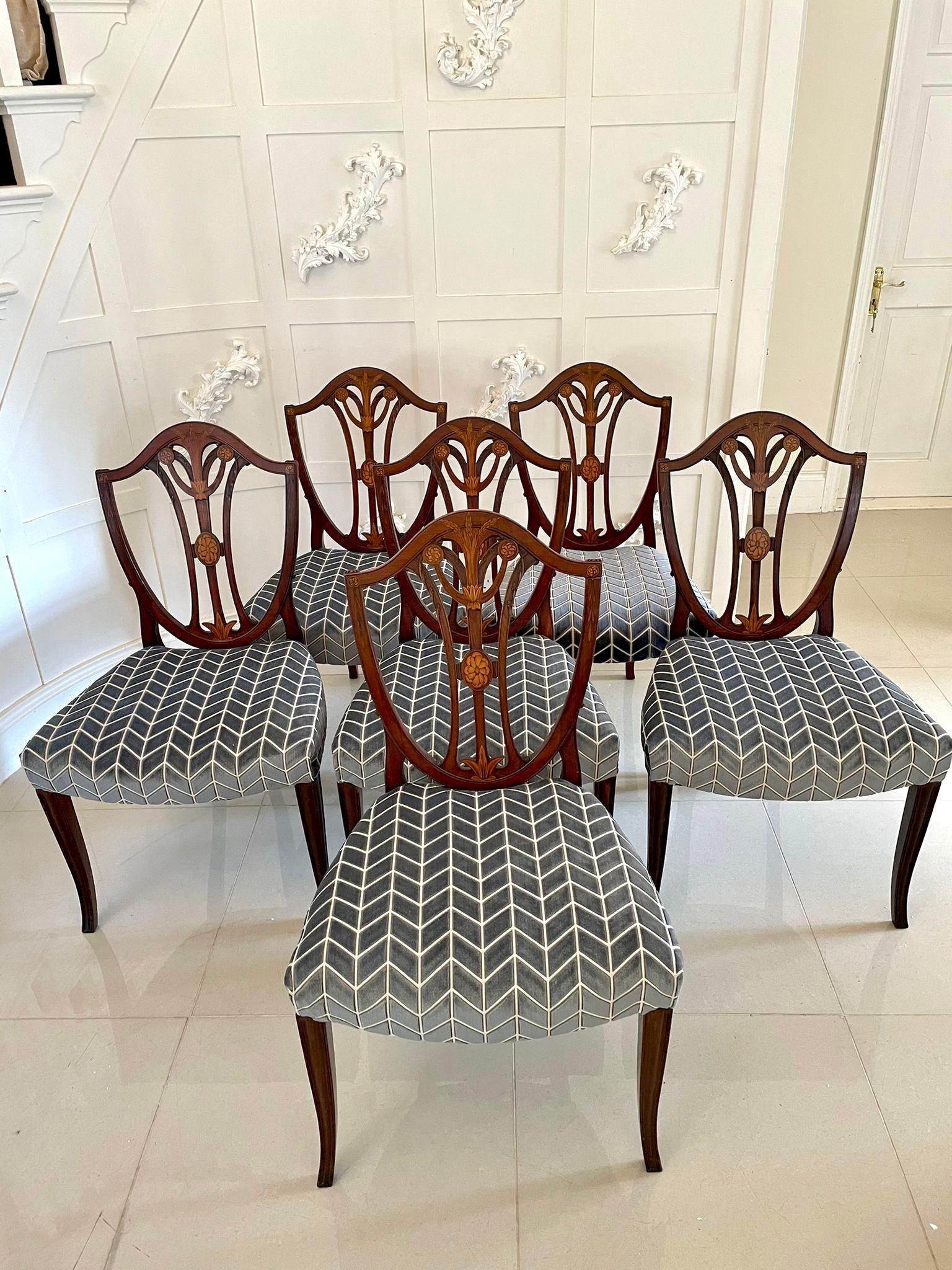 Fine Quality Set of Six Antique Victorian Mahogany Inlaid Dining Chairs 3