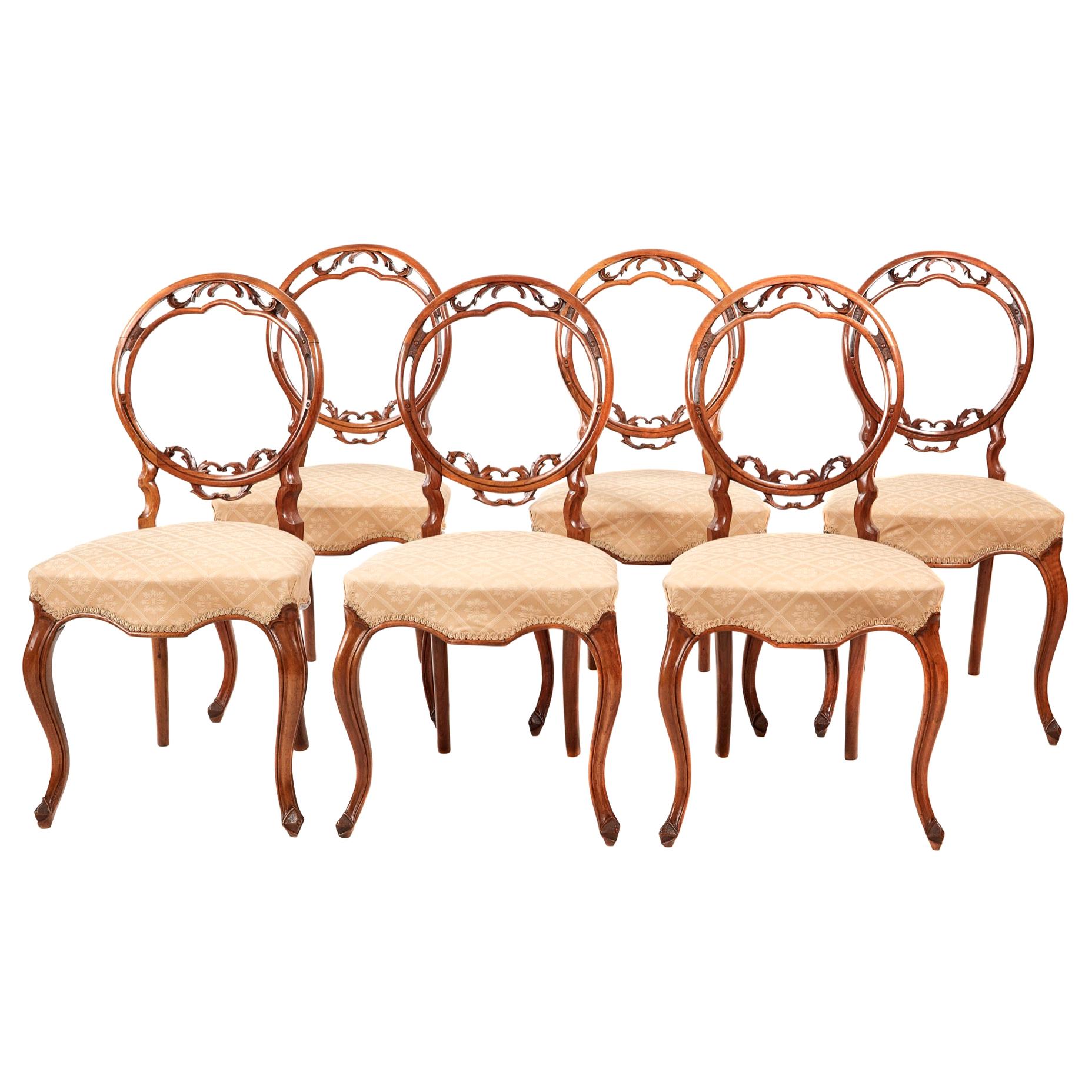 Fine Quality Set of Six Victorian Walnut Dining Chairs For Sale