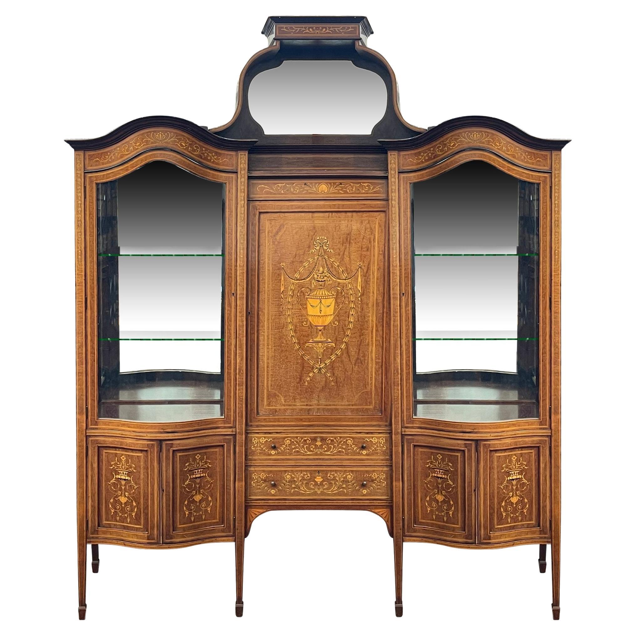 Fine quality Sheraton revival inlaid display cabinet. For Sale