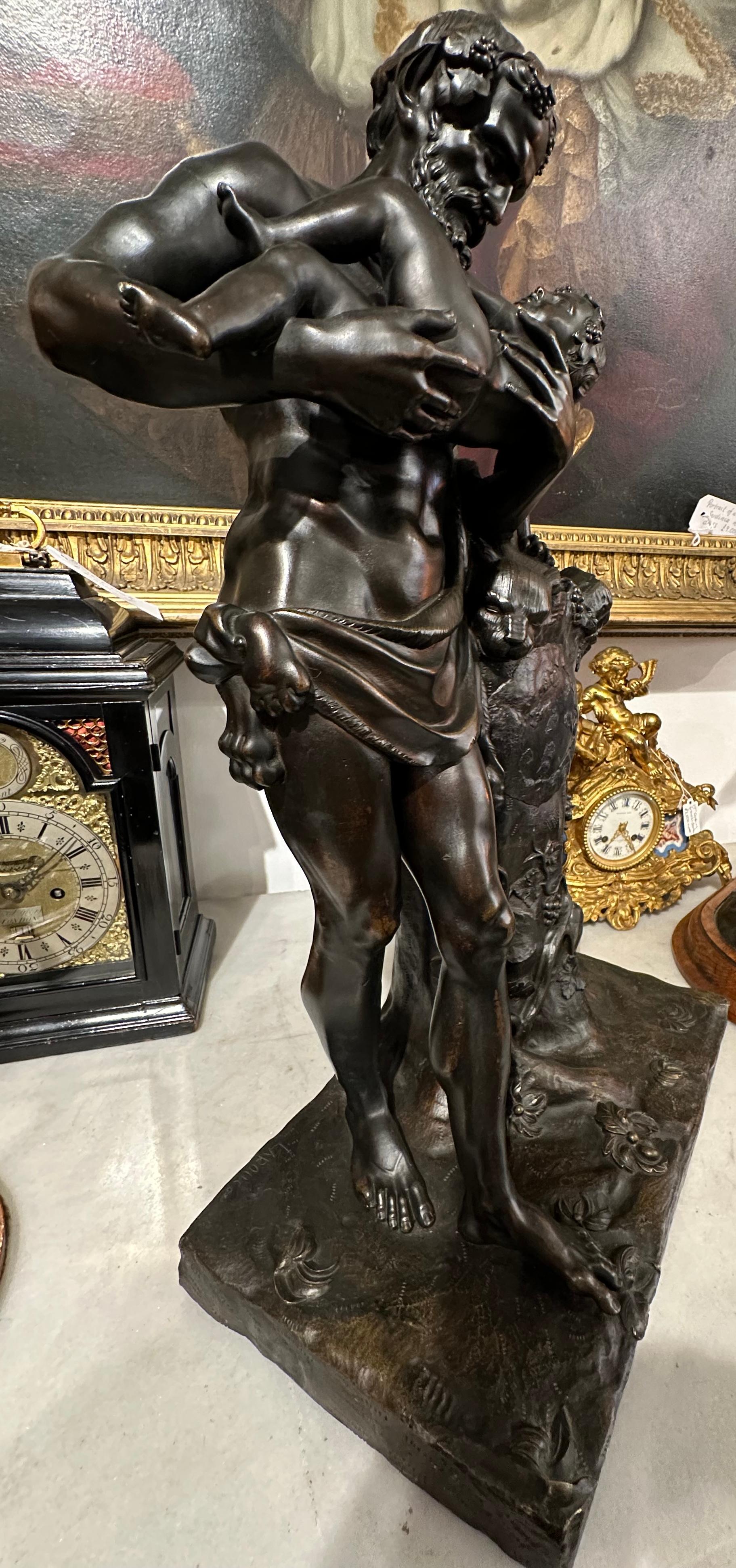 Fatto a mano Bronzo di alta qualità firmato di Sileno con Dioniso in vendita