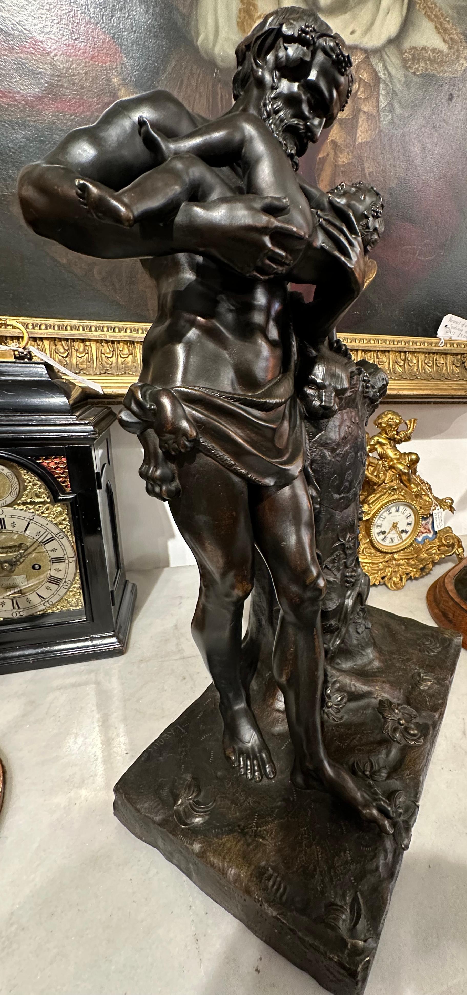 Fine Quality Signed Bronze Of Silenus With Dionysus In Good Condition For Sale In Southall, GB