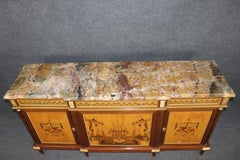 Fine Quality Signed French Made Shallow Marble Top Inlaid Louis XVI Sideboard