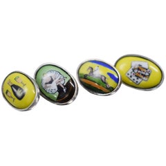 Fine Quality 'the Four Vices' Gents Cufflinks in Sterling Silver and Enamel
