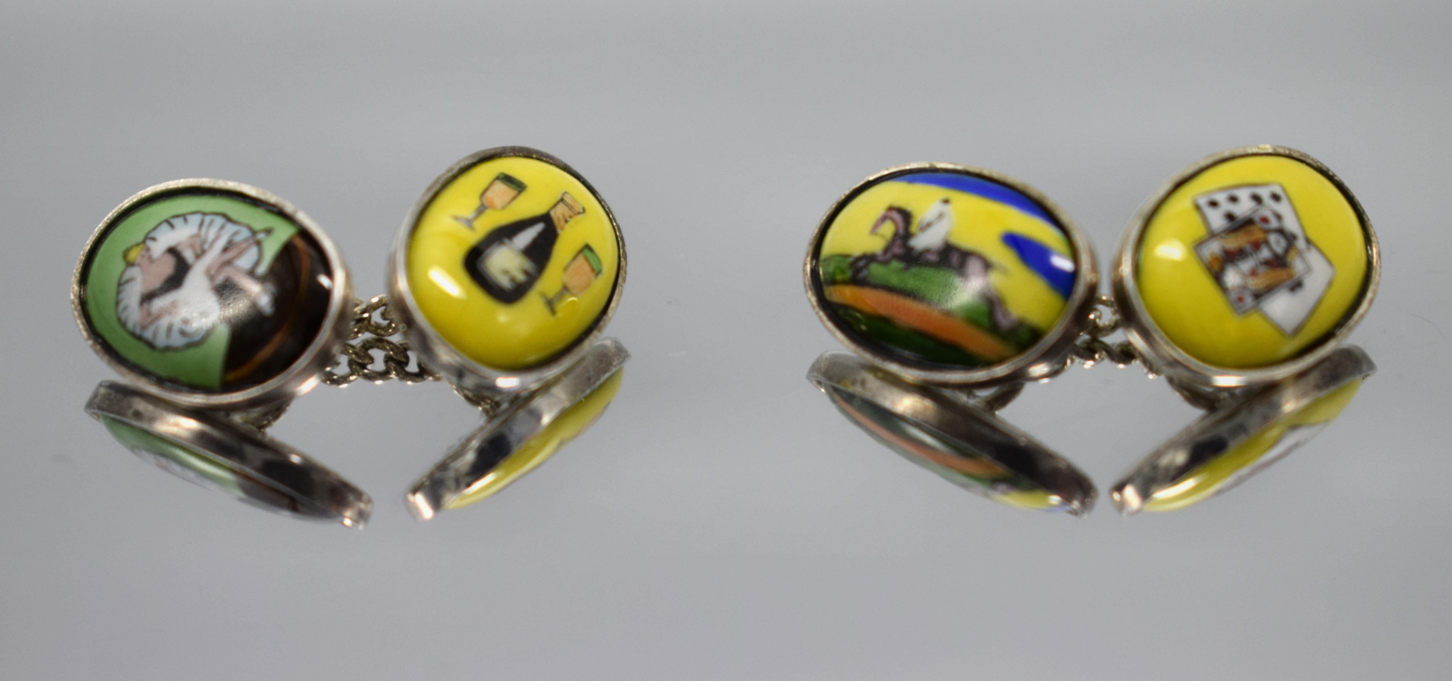 Fine Quality 'the Four Vices' Gents Cufflinks in Sterling Silver and Enamel 4