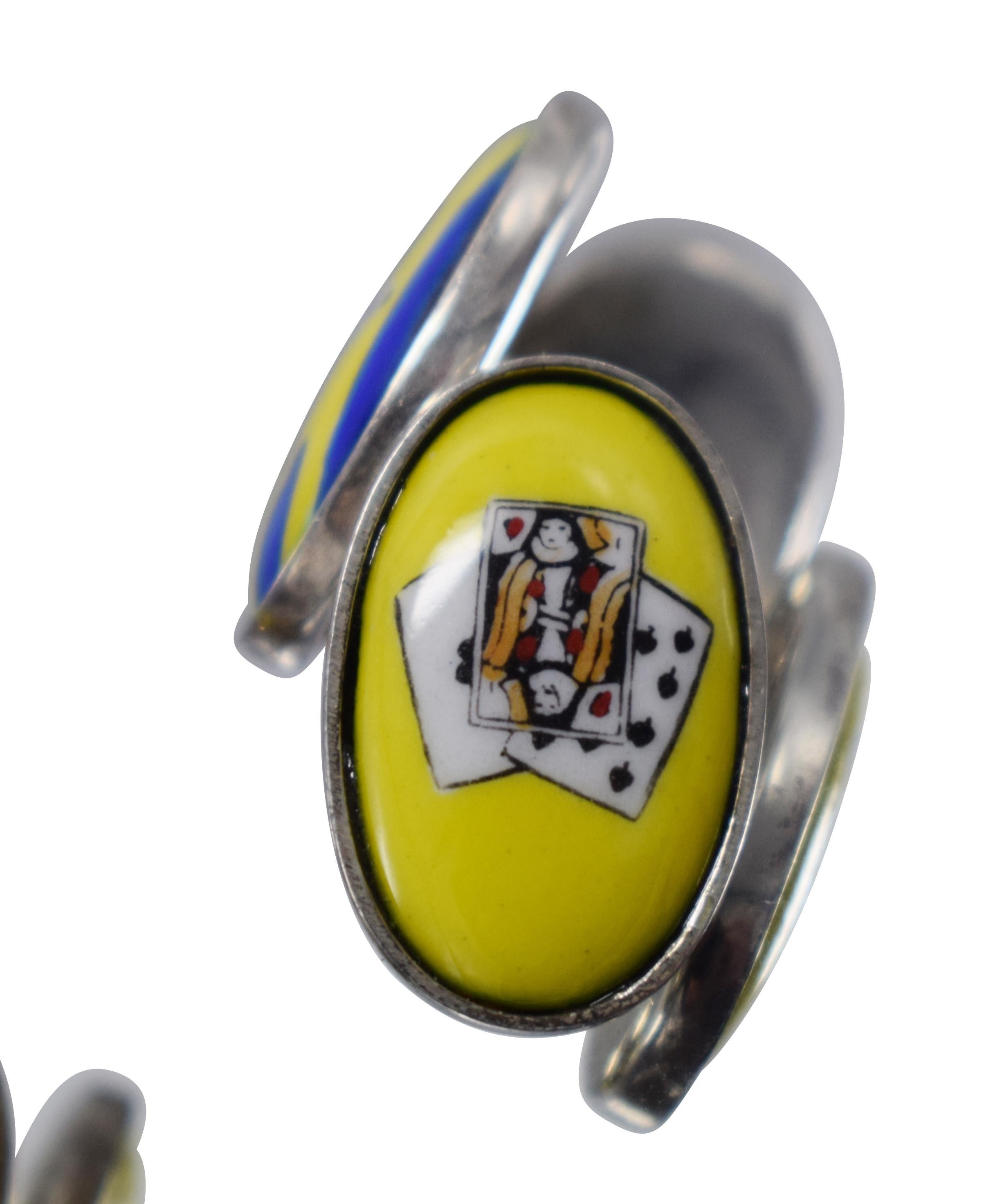 Fine Quality 'the Four Vices' Gents Cufflinks in Sterling Silver and Enamel In Excellent Condition In Westward ho, GB