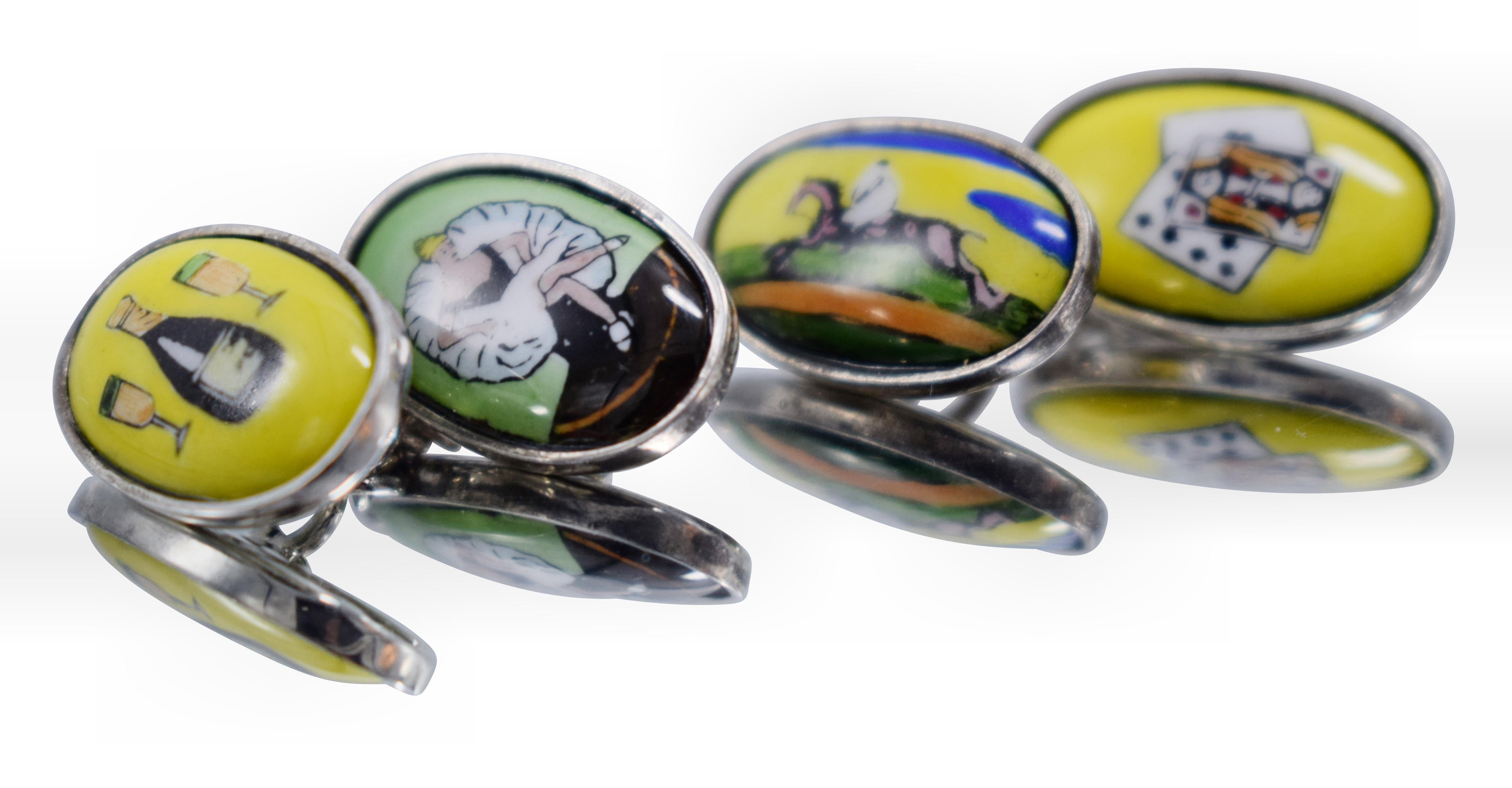 Fine Quality 'the Four Vices' Gents Cufflinks in Sterling Silver and Enamel 2