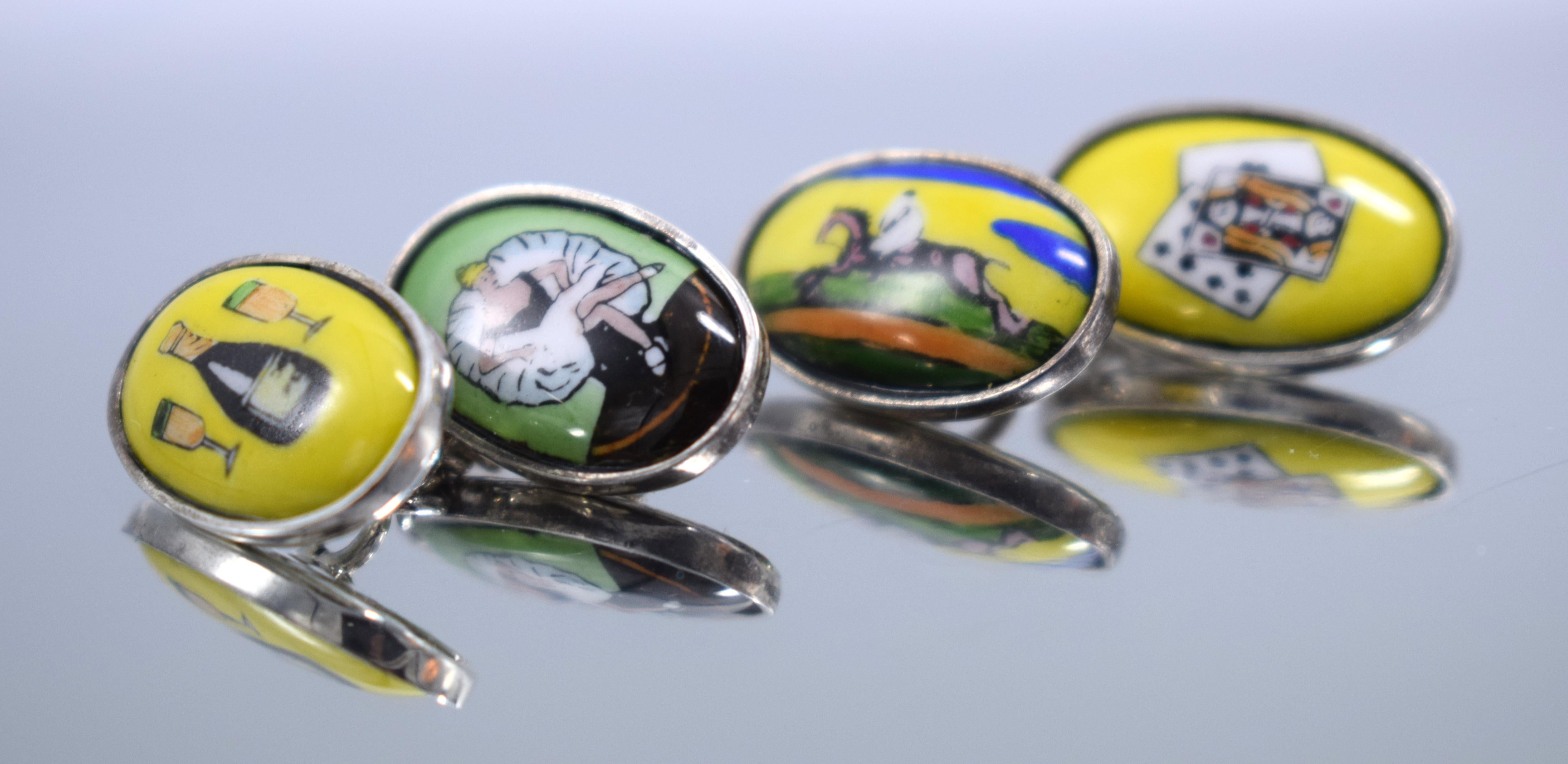 Fine Quality 'the Four Vices' Gents Cufflinks in Sterling Silver and Enamel 3